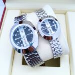 Automatic Aeterna Couple's Timepiece Set in Polished Sterling Silver with Crystal Markers
