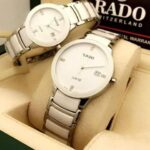 Shophine Elysian Duet: The Pristine White Ceramic & Steel Luxury Couple Watches Set