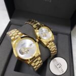 Shophine Eternus Gold Open Heart Watch Set for Couples