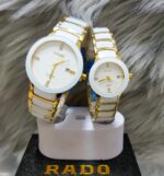 Shophine 'Eternity' Couple Watches in Polished Gold & Glazed White Ceramic