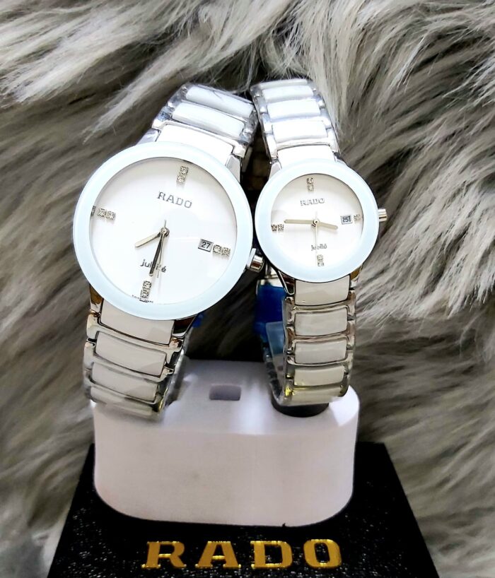 Shophine Elysian Duet: The Pristine White Ceramic & Steel Luxury Couple Watches Set - Image 3