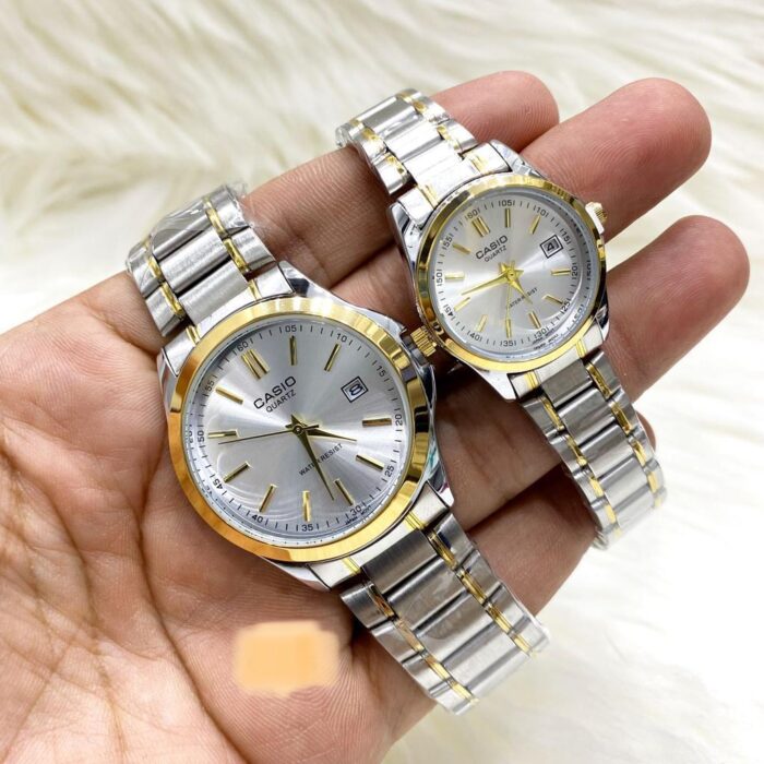 Shophine 'Eternity' His & Hers Two Tone Couples Watch Set with Sunray Silver Dial - Image 2