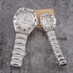 Shophine 'Eternity' Matching Couple Watches Set in Polished Platinum Steel