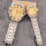 The Shophine 'Eternus' Synchrony Two-Tone Couple Watch Set in Gold & Steel