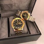 Shophine 'Helios' Two-Tone Luxury Watch with Gilded Bezel & Onyx Dial