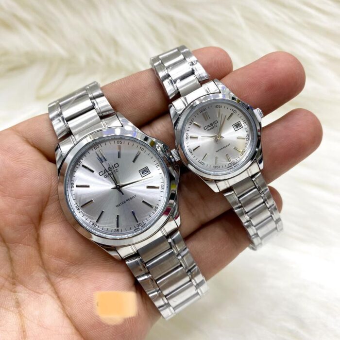 Shophine 'Eternity' Paired Timepiece Set in Polished Sterling Steel - Image 2