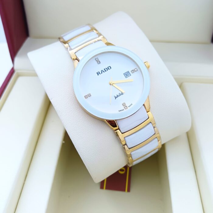 Shophine 'Eternity' Couple Watches in Polished Gold & Glazed White Ceramic - Image 2