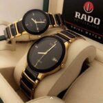 Shophine 'Duet' Couple's Timepiece Set in Onyx Ceramic & Polished Gold