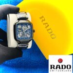 Automatic Skeleton Watch in Polished Onyx Steel with Cerulean Dial