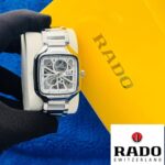 Automatic Square Skeleton Watch in Polished Steel