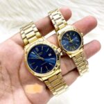 Shophine 'Eternity' Gold & Sapphire Blue Couple Watch Set