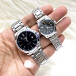 Shophine Duet Timepiece Collection: Matching Silver & Onyx Dial Watches for Couples