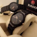 Shophine Noir Élégance: The Ultimate Black Couple Watch Set in Ceramic & Rose Gold