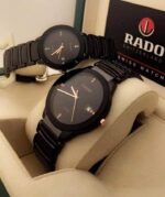 Shophine Noir Élégance: The Ultimate Black Couple Watch Set in Ceramic & Rose Gold