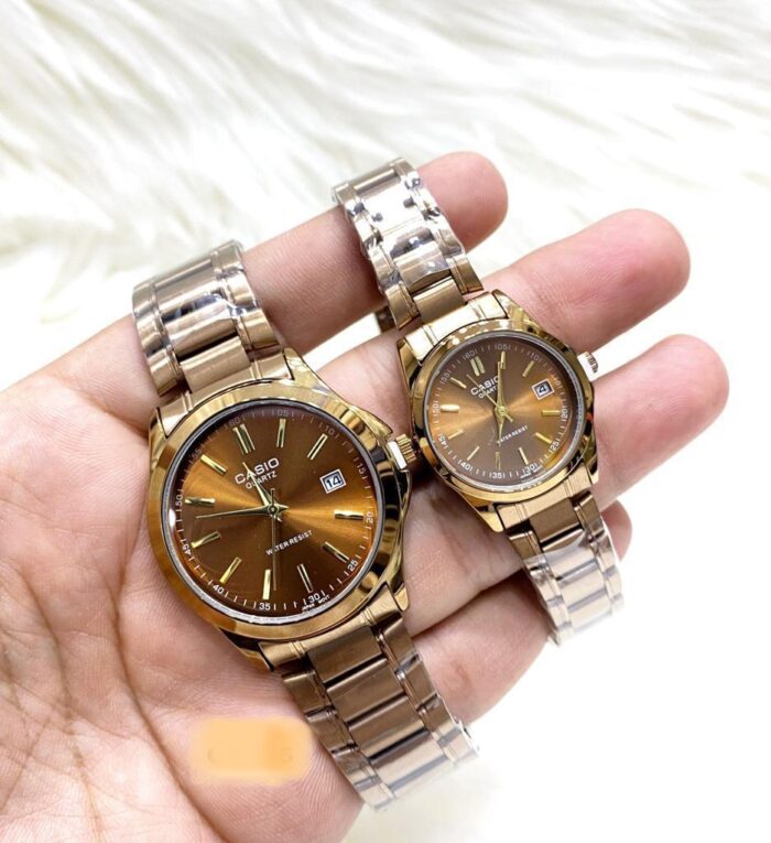 Shophine Duet Timepiece Ensemble | Elegant Bronze Couple Watch Set - Image 2
