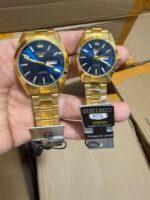 His & Hers Legacy Watch Set with Azure Sunburst Dial in Polished Gold - Image 2