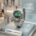 Casio Decade-Endurance Green Dial Steel Watch with Hybrid Display