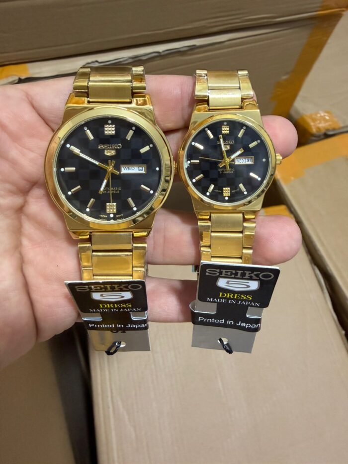 The Shophine 'Eternity' Gold Couple Watch Set with Onyx Sunburst Dial - Image 2