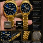 His & Hers Legacy Watch Set with Azure Sunburst Dial in Polished Gold