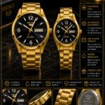 The Shophine 'Eternity' Gold Couple Watch Set with Onyx Sunburst Dial