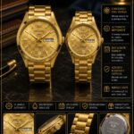 The Shophine 'Legacy' Gold Couple Watch Set with Tessellated Dial