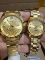 Gold Couple Watch Set with Radiant Sunray Dial - Image 2