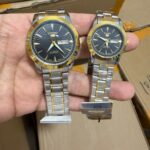 Two-Tone Couple Watch Set with Black Guilloché Dials