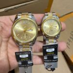 Two-Tone Couple Watch Set with Radiant Gold Sunray Dials
