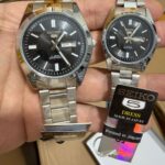 Matching Couple Watch Set in Polished Steel with Obsidian Black Dials