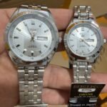 Matching Couples Watch Gift Set with Silver Sunray Dials