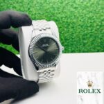 41mm Automatic Silver Fluted Bezel Watch with Sunray Dial