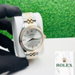 Shophine Polaris 41mm Two-Tone Automatic Watch with Silver Sunburst Dial & Signature Fluted Bezel