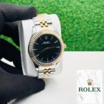Shophine Elysian 39 | Two-Tone Automatic Watch with Deep Onyx Dial & Fluted Bezel