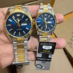 Two-Tone Couple Watch Set with Deep Blue Sunray Dials